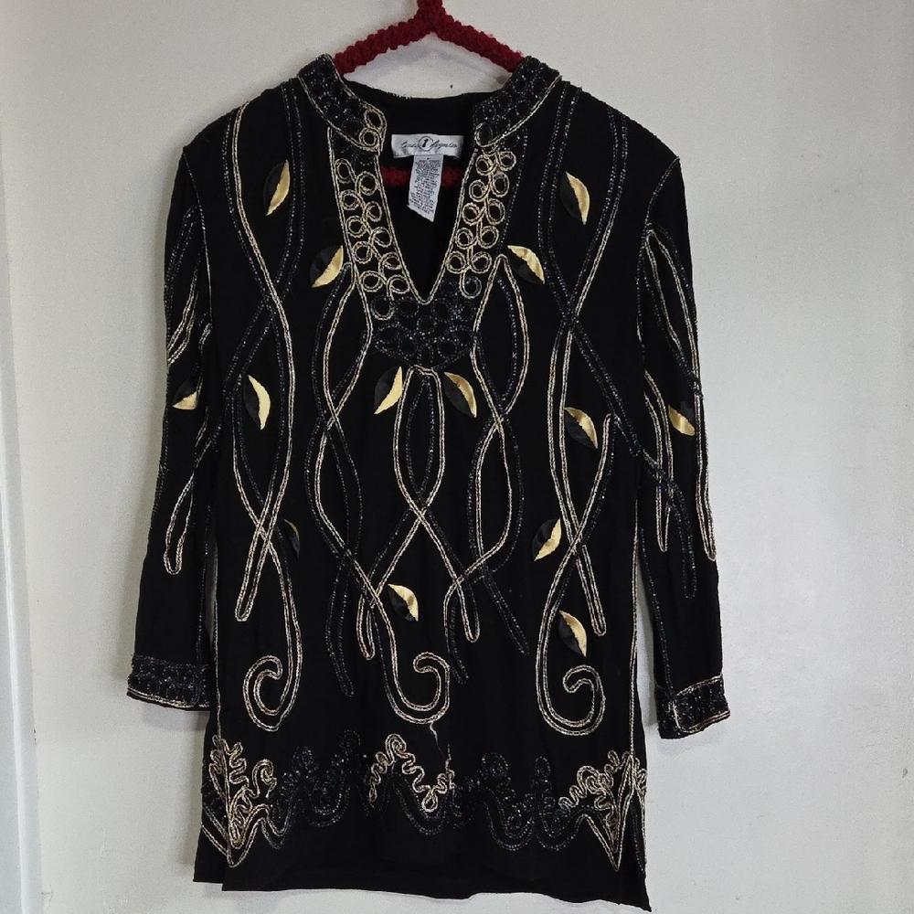 Black Tunic with Gold and Silver Embroidery